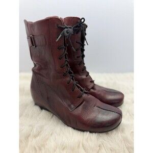 Wolky Womens Boots Size 38 Burgundy Leather Lace Up Side Zip Comfort Ankle Boots